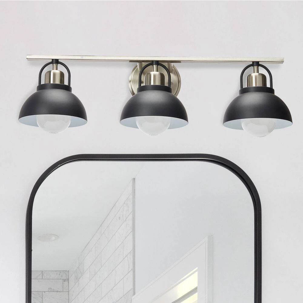 Walsh - 3-Light Matte Black and Brushed Nickel Metal Vanity Light with Shades by Robert Stevenson Lighting 9 Walsh - 3-Light Matte Black and Brushed Nickel Metal Vanity Light with Shades by Robert Stevenson Lighting - Image 7