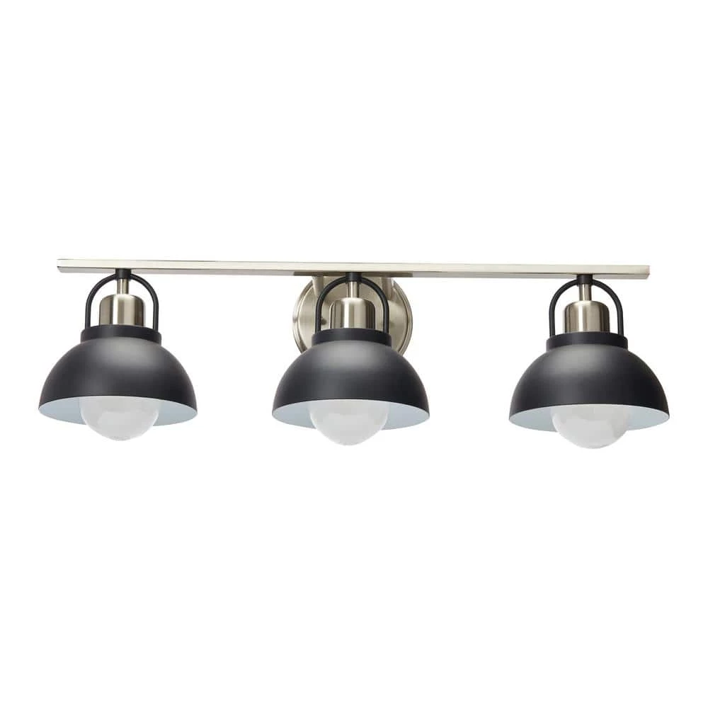 Walsh - 3-Light Matte Black and Brushed Nickel Metal Vanity Light with Shades by Robert Stevenson Lighting 3 Walsh - 3-Light Matte Black and Brushed Nickel Metal Vanity Light with Shades by Robert Stevenson Lighting