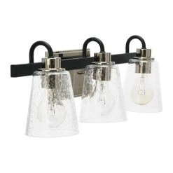 Jameson - 22 in. 3-Light Matte Black and Polished Nickel Vanity Light Metal Seedy Glass by Robert Stevenson Lighting -Litton Lane Sales matte black polished nickel robert stevenson lighting vanity lighting ec1174c 1f 1000