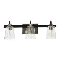 Jameson - 22 in. 3-Light Matte Black and Polished Nickel Vanity Light Metal Seedy Glass by Robert Stevenson Lighting -Litton Lane Sales matte black polished nickel robert stevenson lighting vanity lighting ec1174c 4f 1000