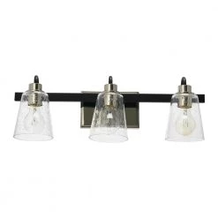 Jameson - 22 in. 3-Light Matte Black and Polished Nickel Vanity Light Metal Seedy Glass by Robert Stevenson Lighting