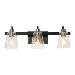 Jameson - 22 in. 3-Light Matte Black and Polished Nickel Vanity Light Metal Seedy Glass by Robert Stevenson Lighting -Litton Lane Sales matte black polished nickel robert stevenson lighting vanity lighting ec1174c c3 1000