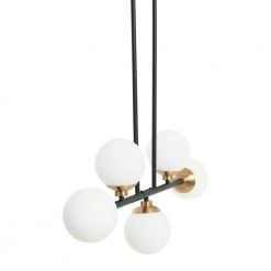Lorne - 5-Light Black Matte Chandelier Metal and Frosted Glass Globe with Brushed Gold Accent by Robert Stevenson Lighting 12 Lorne - 5-Light Black Matte Chandelier Metal and Frosted Glass Globe with Brushed Gold Accent by Robert Stevenson Lighting -Litton Lane Sales matte black robert stevenson lighting chandeliers ec1127b 44 1000