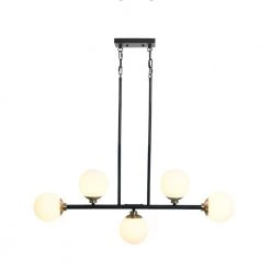 Lorne - 5-Light Black Matte Chandelier Metal and Frosted Glass Globe with Brushed Gold Accent by Robert Stevenson Lighting 10 Lorne - 5-Light Black Matte Chandelier Metal and Frosted Glass Globe with Brushed Gold Accent by Robert Stevenson Lighting -Litton Lane Sales matte black robert stevenson lighting chandeliers ec1127b 4f 1000