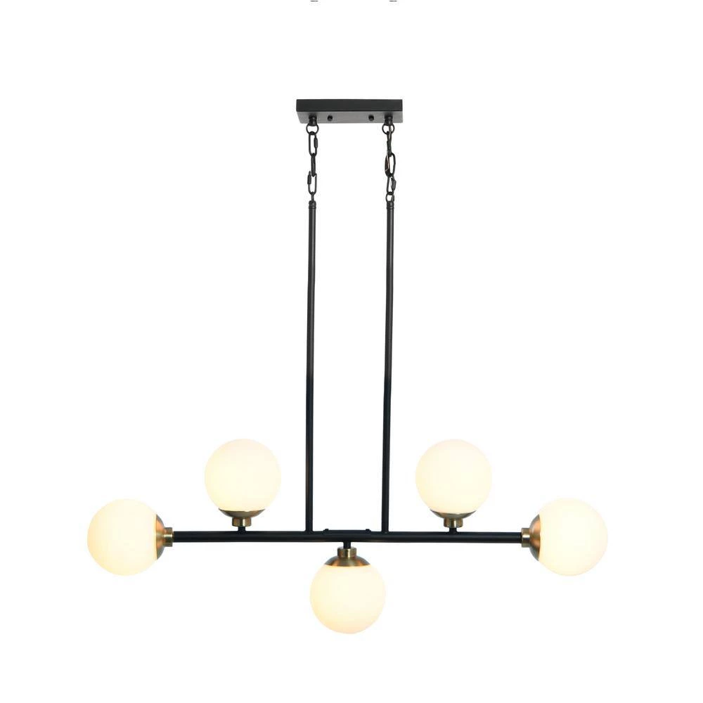 Lorne - 5-Light Black Matte Chandelier Metal and Frosted Glass Globe with Brushed Gold Accent by Robert Stevenson Lighting 5 Lorne - 5-Light Black Matte Chandelier Metal and Frosted Glass Globe with Brushed Gold Accent by Robert Stevenson Lighting - Image 3