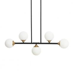 Lorne - 5-Light Black Matte Chandelier Metal and Frosted Glass Globe with Brushed Gold Accent by Robert Stevenson Lighting