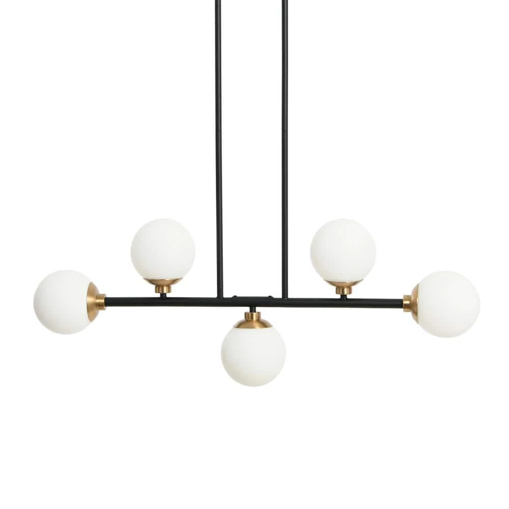 Lorne - 5-Light Black Matte Chandelier Metal and Frosted Glass Globe with Brushed Gold Accent by Robert Stevenson Lighting 3 Lorne - 5-Light Black Matte Chandelier Metal and Frosted Glass Globe with Brushed Gold Accent by Robert Stevenson Lighting