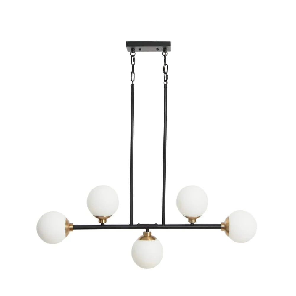 Lorne - 5-Light Black Matte Chandelier Metal and Frosted Glass Globe with Brushed Gold Accent by Robert Stevenson Lighting 4 Lorne - 5-Light Black Matte Chandelier Metal and Frosted Glass Globe with Brushed Gold Accent by Robert Stevenson Lighting - Image 2