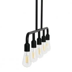 Benson - 5-Light Matte Black Chandelier Frosted Glass and Metal by Robert Stevenson Lighting -Litton Lane Sales matte black robert stevenson lighting chandeliers ec1137b 1f 1000