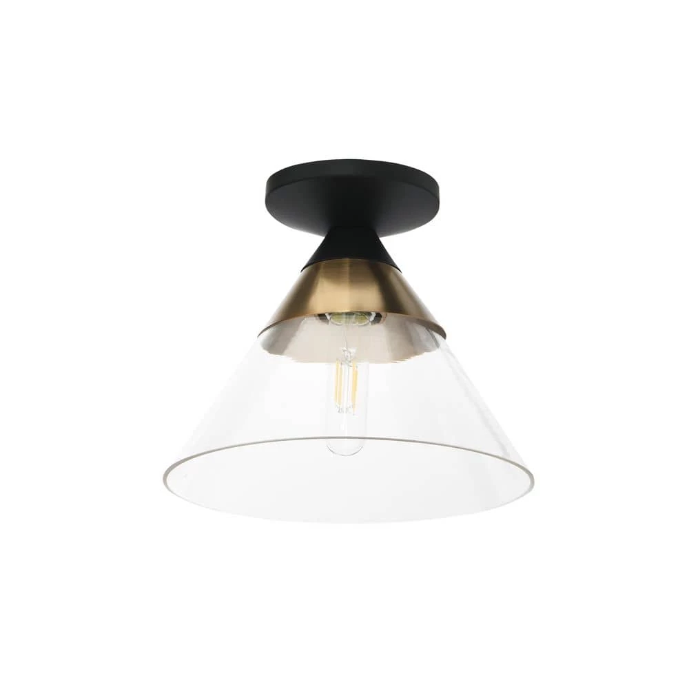 Theo - 1-Light Matte Black and Brushed Bronze Metal, Conical Glass Flush Mount Ceiling Light by Robert Stevenson Lighting 5 Theo - 1-Light Matte Black and Brushed Bronze Metal, Conical Glass Flush Mount Ceiling Light by Robert Stevenson Lighting - Image 3