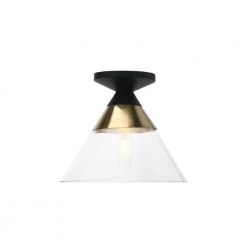 Theo - 1-Light Matte Black and Brushed Bronze Metal, Conical Glass Flush Mount Ceiling Light by Robert Stevenson Lighting