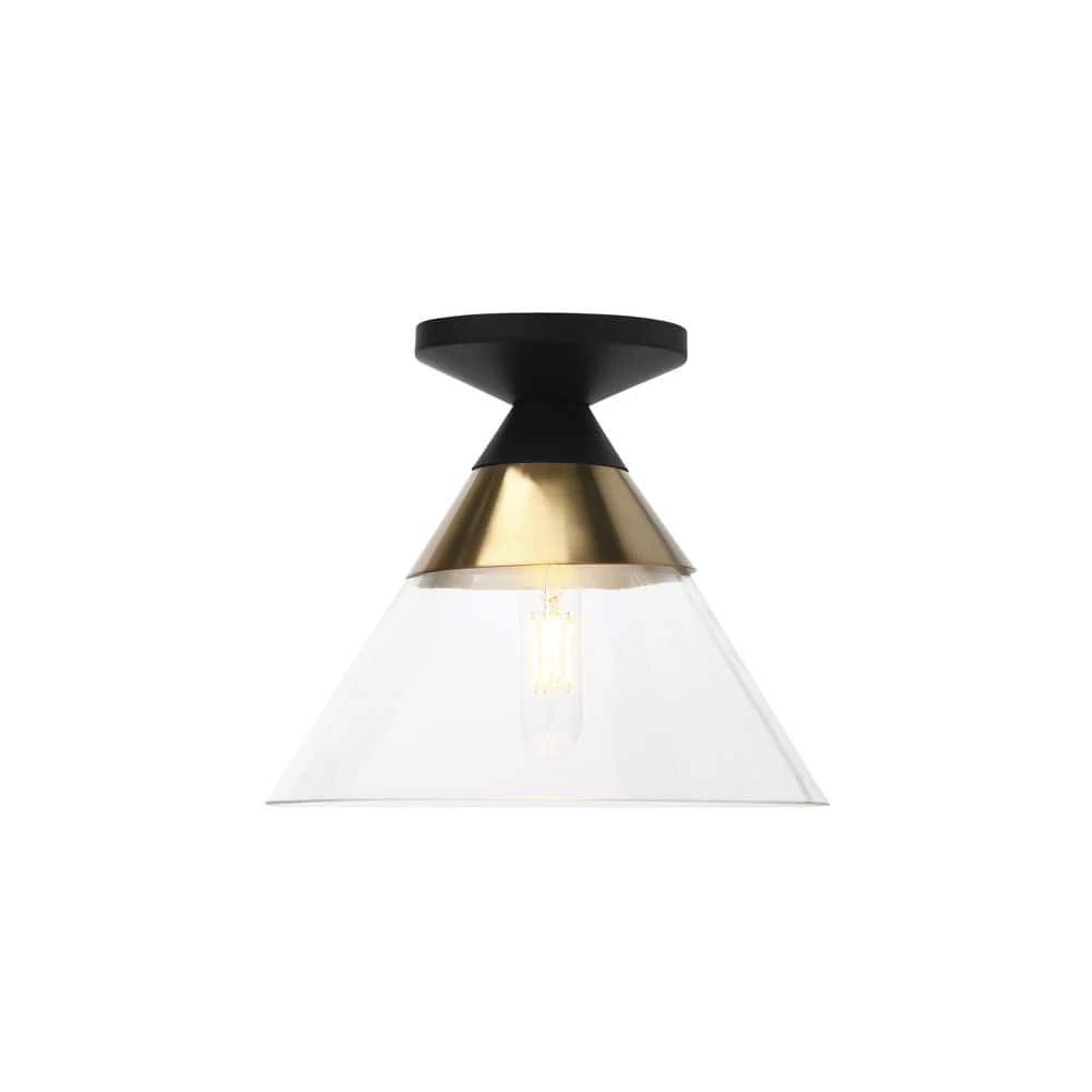 Theo - 1-Light Matte Black and Brushed Bronze Metal, Conical Glass Flush Mount Ceiling Light by Robert Stevenson Lighting 3 Theo - 1-Light Matte Black and Brushed Bronze Metal, Conical Glass Flush Mount Ceiling Light by Robert Stevenson Lighting