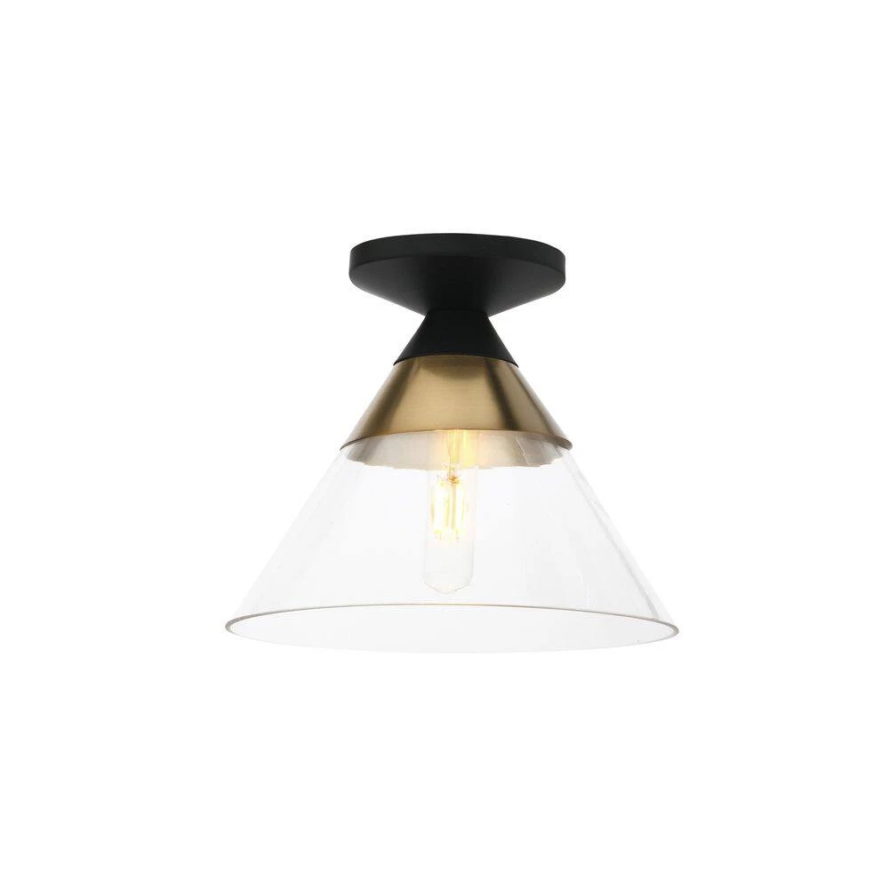 Theo - 1-Light Matte Black and Brushed Bronze Metal, Conical Glass Flush Mount Ceiling Light by Robert Stevenson Lighting 4 Theo - 1-Light Matte Black and Brushed Bronze Metal, Conical Glass Flush Mount Ceiling Light by Robert Stevenson Lighting - Image 2