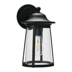 Portside - 1-Light Matte Black Metal Outdoor Wall Cylinder Light with Seedy Glass by Robert Stevenson Lighting -Litton Lane Sales matte black robert stevenson lighting outdoor sconces ec1227 1f 1000