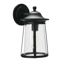 Portside - 1-Light Matte Black Metal Outdoor Wall Cylinder Light with Seedy Glass by Robert Stevenson Lighting