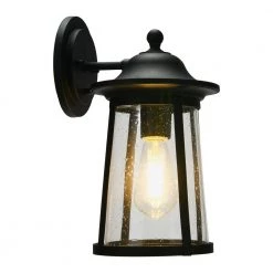 Portside - 1-Light Matte Black Metal Outdoor Wall Cylinder Light with Seedy Glass by Robert Stevenson Lighting -Litton Lane Sales matte black robert stevenson lighting outdoor sconces ec1227 c3 1000