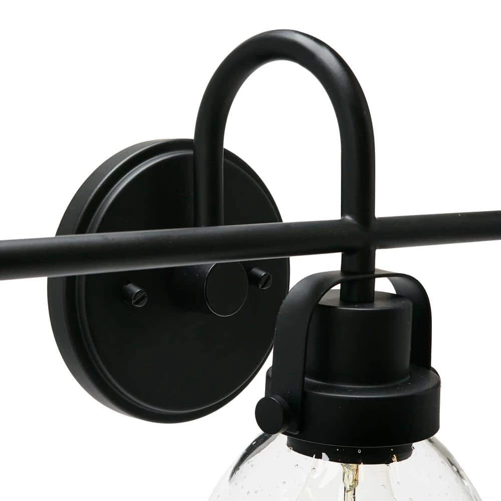 Avalon - 23 in. 3-Light Black Metal and Seedy Glass Vanity Light by Robert Stevenson Lighting 6 Avalon - 23 in. 3-Light Black Metal and Seedy Glass Vanity Light by Robert Stevenson Lighting - Image 4