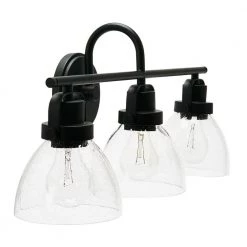 Avalon - 23 in. 3-Light Black Metal and Seedy Glass Vanity Light by Robert Stevenson Lighting 8 Avalon - 23 in. 3-Light Black Metal and Seedy Glass Vanity Light by Robert Stevenson Lighting -Litton Lane Sales matte black robert stevenson lighting vanity lighting ec1178c 4f 1000