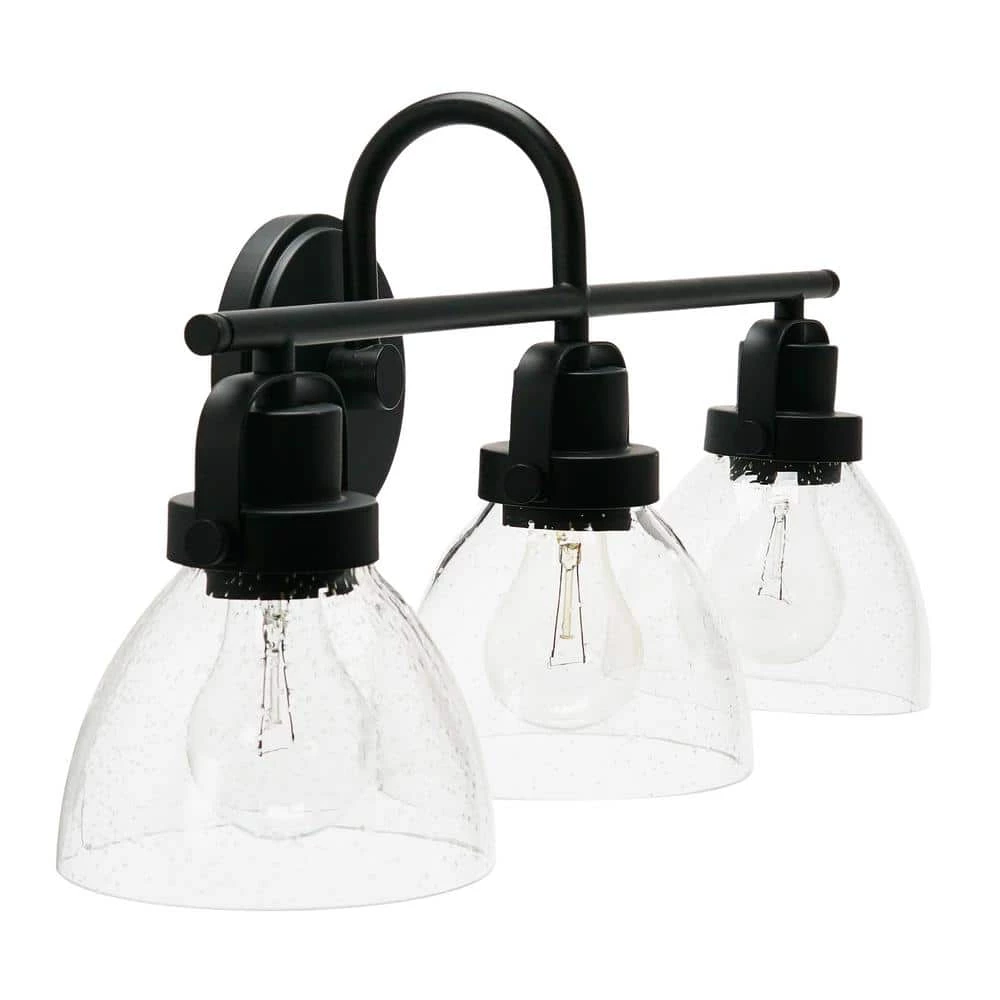 Avalon - 23 in. 3-Light Black Metal and Seedy Glass Vanity Light by Robert Stevenson Lighting 5 Avalon - 23 in. 3-Light Black Metal and Seedy Glass Vanity Light by Robert Stevenson Lighting - Image 3