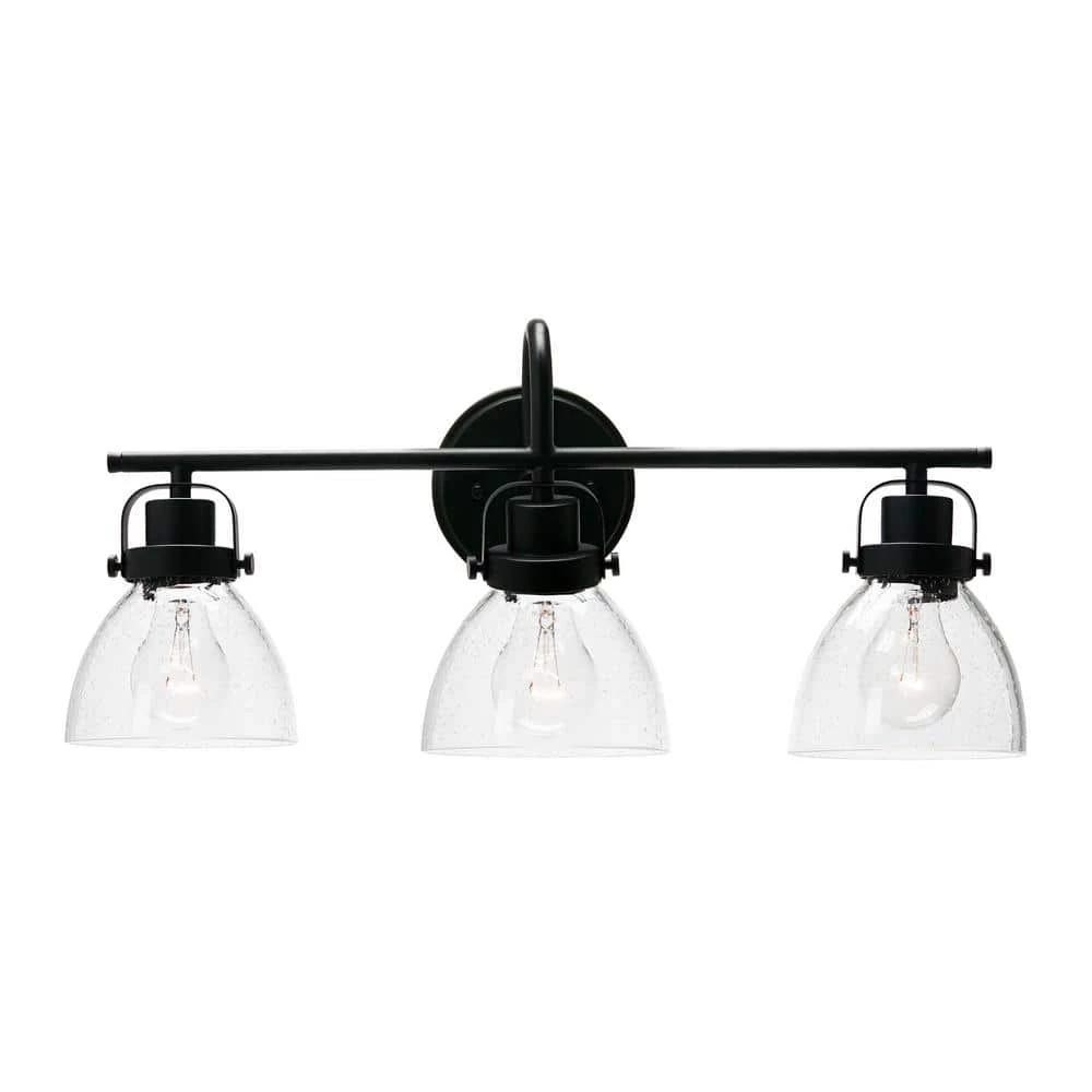 Avalon - 23 in. 3-Light Black Metal and Seedy Glass Vanity Light by Robert Stevenson Lighting 4 Avalon - 23 in. 3-Light Black Metal and Seedy Glass Vanity Light by Robert Stevenson Lighting - Image 2