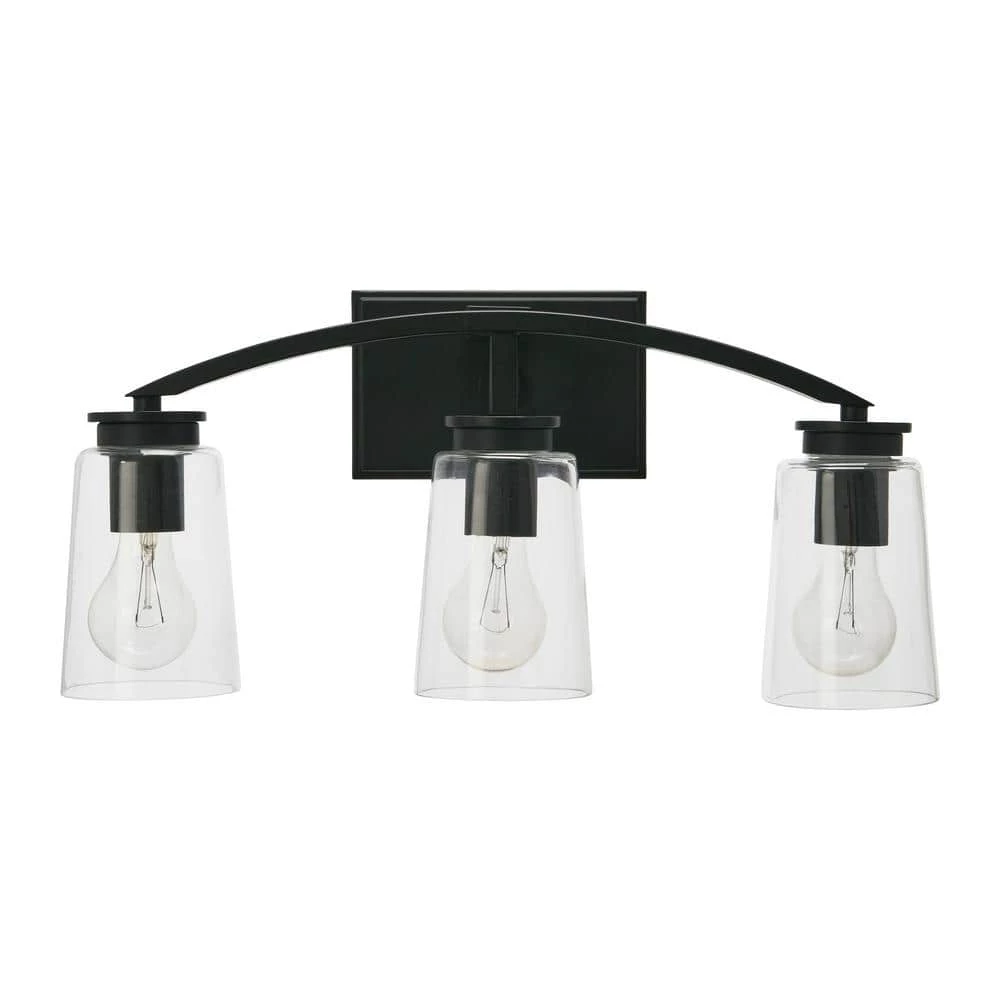 Laguna - 3-Light Matte Black Metal and Glass Vanity Light by Robert Stevenson Lighting 7 Laguna - 3-Light Matte Black Metal and Glass Vanity Light by Robert Stevenson Lighting - Image 5