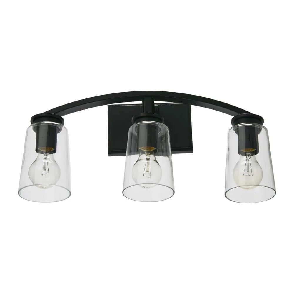 Laguna - 3-Light Matte Black Metal and Glass Vanity Light by Robert Stevenson Lighting 3 Laguna - 3-Light Matte Black Metal and Glass Vanity Light by Robert Stevenson Lighting