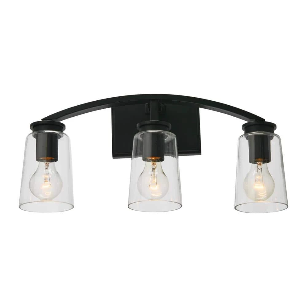 Laguna - 3-Light Matte Black Metal and Glass Vanity Light by Robert Stevenson Lighting 4 Laguna - 3-Light Matte Black Metal and Glass Vanity Light by Robert Stevenson Lighting - Image 2