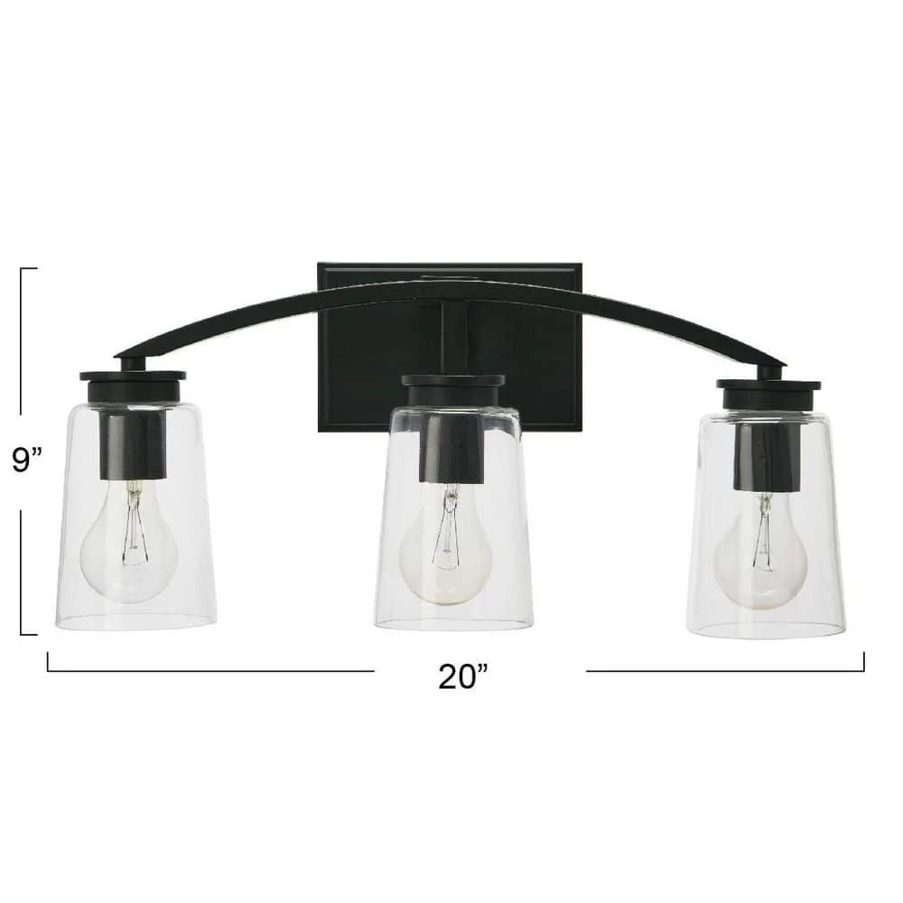 Laguna - 3-Light Matte Black Metal and Glass Vanity Light by Robert Stevenson Lighting 8 Laguna - 3-Light Matte Black Metal and Glass Vanity Light by Robert Stevenson Lighting - Image 6