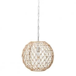 Alaina -1 Natural Paper Rope and Metal Pendant Light, Natural and Antique White by Robert Stevenson Lighting -Litton Lane Sales natural robert stevenson lighting chandeliers ec1238 1f 1000