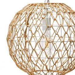 Alaina -1 Natural Paper Rope and Metal Pendant Light, Natural and Antique White by Robert Stevenson Lighting -Litton Lane Sales natural robert stevenson lighting chandeliers ec1238 44 1000