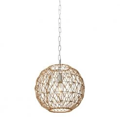 Alaina -1 Natural Paper Rope and Metal Pendant Light, Natural and Antique White by Robert Stevenson Lighting -Litton Lane Sales natural robert stevenson lighting chandeliers ec1238 4f 1000