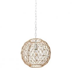 Alaina -1 Natural Paper Rope and Metal Pendant Light, Natural and Antique White by Robert Stevenson Lighting