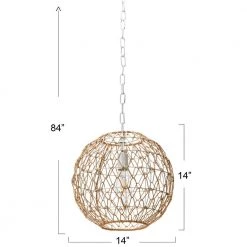 Alaina -1 Natural Paper Rope and Metal Pendant Light, Natural and Antique White by Robert Stevenson Lighting -Litton Lane Sales natural robert stevenson lighting chandeliers ec1238 fa 1000