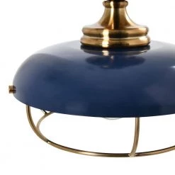 Presley - 1-Light Brushed Brass and Navy Blue Caged Metal Semi-Flush Mount Ceiling Light by Robert Stevenson Lighting -Litton Lane Sales navy blue brushed brass robert stevenson lighting flush mount lights ec1343 4f 1000
