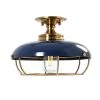 Presley - 1-Light Brushed Brass and Navy Blue Caged Metal Semi-Flush Mount Ceiling Light by Robert Stevenson Lighting -Litton Lane Sales navy blue brushed brass robert stevenson lighting flush mount lights ec1343 64 1000