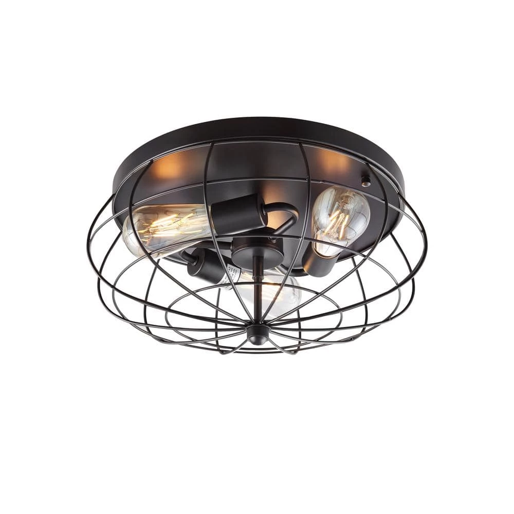 Brixton 15.35 in. 3-Light Dia Oil Rubbed Bronze Flush Mount Ceiling Fixture by Bromi Design 3 Brixton 15.35 in. 3-Light Dia Oil Rubbed Bronze Flush Mount Ceiling Fixture by Bromi Design