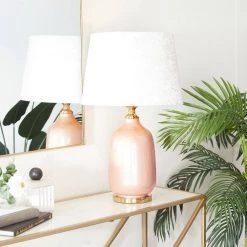 17 In. Pink Polyester Glam Table Lamp by Litton Lane -Litton Lane Sales pink litton lane table lamps 040882 31 1000