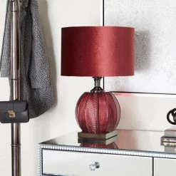 21 In. Red Velvet Glam Table Lamp by Litton Lane -Litton Lane Sales red litton lane table lamps 040052 31 1000