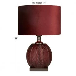 21 In. Red Velvet Glam Table Lamp by Litton Lane -Litton Lane Sales red litton lane table lamps 040052 76 1000