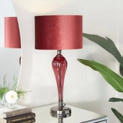 27 In. Red Velvet Glam Table Lamp by Litton Lane -Litton Lane Sales red litton lane table lamps 040480 31 1000