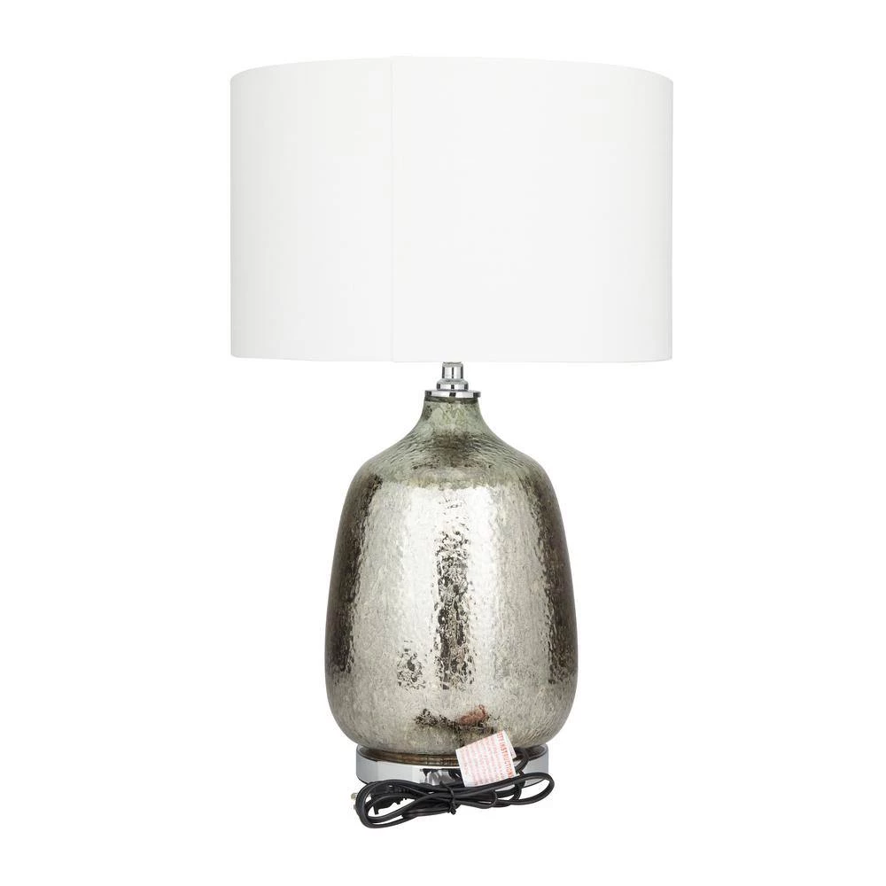 25 In. Silver Linen Traditional Table Lamp by Litton Lane 5 25 In. Silver Linen Traditional Table Lamp by Litton Lane - Image 3