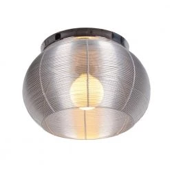 Lenox 13.8 in. 1-Light Round Stainless Steel Flush Mount Ceiling Fixture by Bromi Design