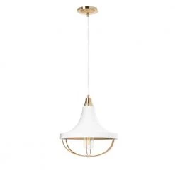 Presley - 1-Light Brushed Brass and White Modern Caged 2-Tone Metal Pendant Light by Robert Stevenson Lighting 11 Presley - 1-Light Brushed Brass and White Modern Caged 2-Tone Metal Pendant Light by Robert Stevenson Lighting -Litton Lane Sales white brass robert stevenson lighting chandeliers ec1353 1f 1000
