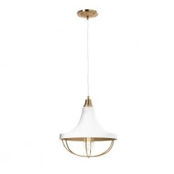 Presley - 1-Light Brushed Brass and White Modern Caged 2-Tone Metal Pendant Light by Robert Stevenson Lighting 12 Presley - 1-Light Brushed Brass and White Modern Caged 2-Tone Metal Pendant Light by Robert Stevenson Lighting -Litton Lane Sales white brass robert stevenson lighting chandeliers ec1353 44 1000