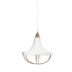 Presley - 1-Light Brushed Brass and White Modern Caged 2-Tone Metal Pendant Light by Robert Stevenson Lighting