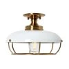 Presley 1-Light Brushed Brass and White Caged Metal Semi-Flush Mount Ceiling Light by Robert Stevenson Lighting -Litton Lane Sales white brushed brass robert stevenson lighting flush mount lights ec1344 64 1000