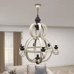 6-Light White Wood Chandelier by Litton Lane -Litton Lane Sales white litton lane chandeliers 42619 1f 1000