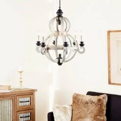 6-Light White Wood Chandelier by Litton Lane -Litton Lane Sales white litton lane chandeliers 42619 31 1000