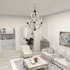 6-Light White Wood Chandelier by Litton Lane -Litton Lane Sales white litton lane chandeliers 42619 44 1000