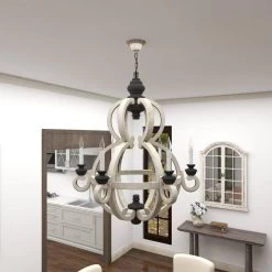 6-Light White Wood Chandelier by Litton Lane -Litton Lane Sales white litton lane chandeliers 42619 4f 1000